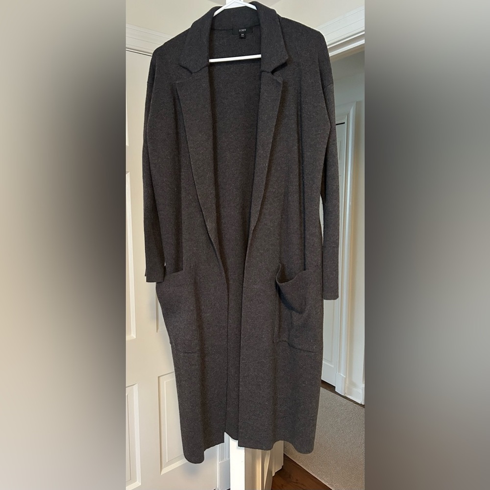 J. Crew Ella Open Front Long Sweater Blazer Jacket Heather Charcoal XS
